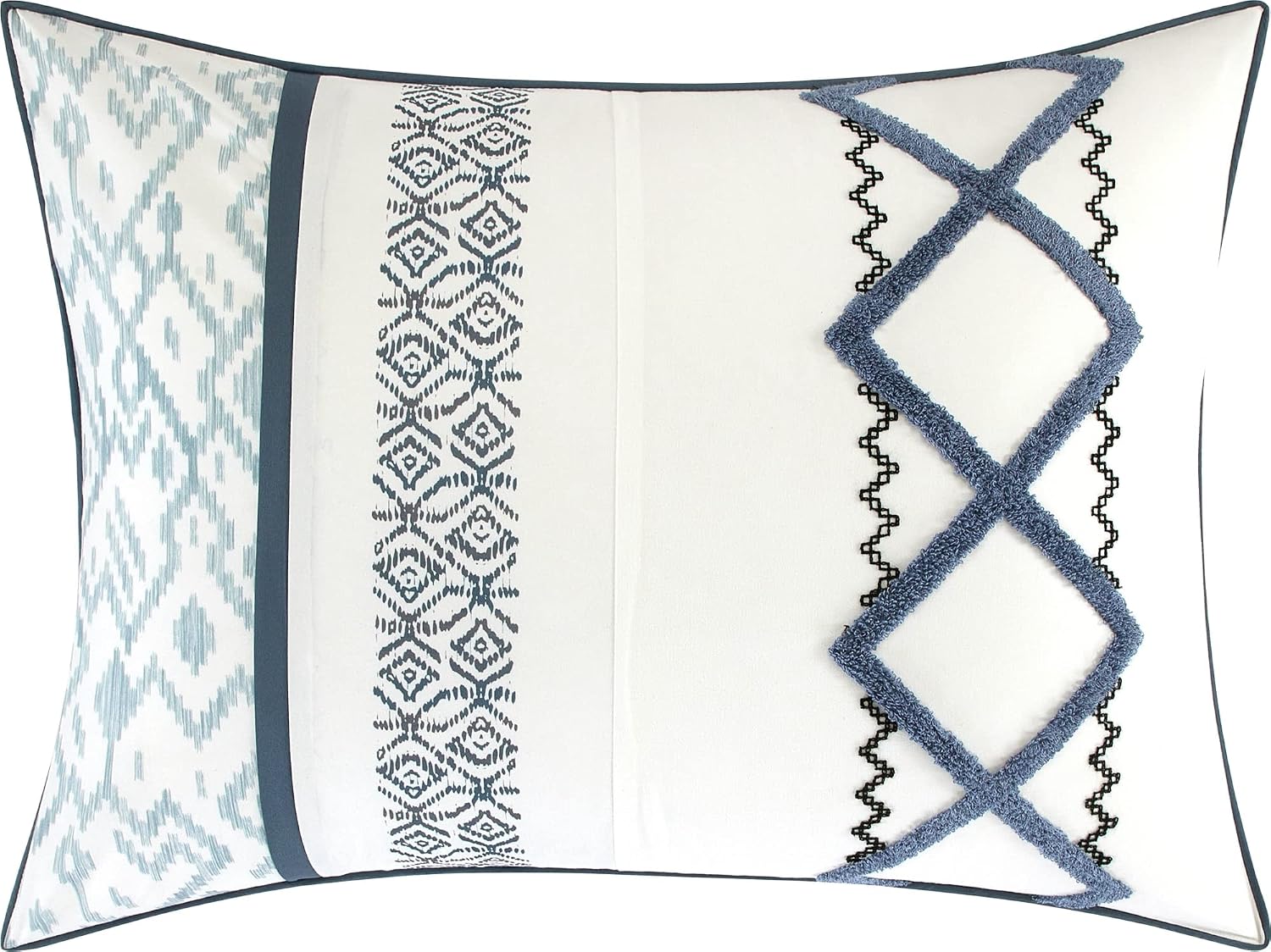 Grand Avenue Blue Comforter Set California King Size, 7 Piece Terry Embroidery All Season Bedding Set, Bedskirt, Pillows & Shams