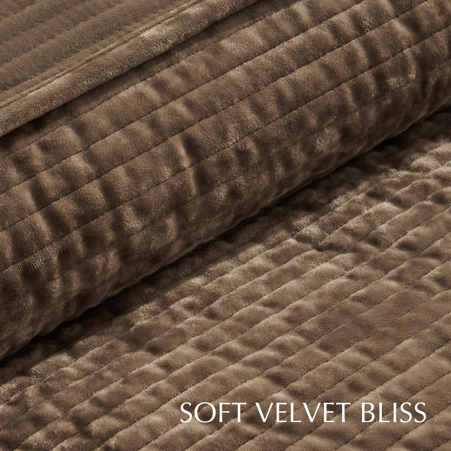 EverGrace Velvet Quilt Set California King 118'' x 106'', Luxurious Soft Bedding Sets, Lightweight Velvet Comforter for All Season, Striped Oversized Bedspread Coverlet w/ 2 Shams, Mushroom Brown