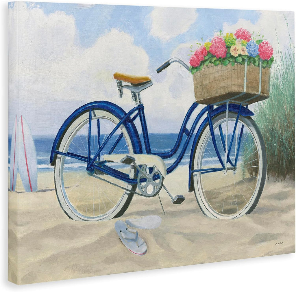 Stupell Industries 'Beach Bike with Flower Basket', Canvas Art, 48 x 36 Inches, Easy to Hang and Sturdy, Made in USA, by James Wiens
