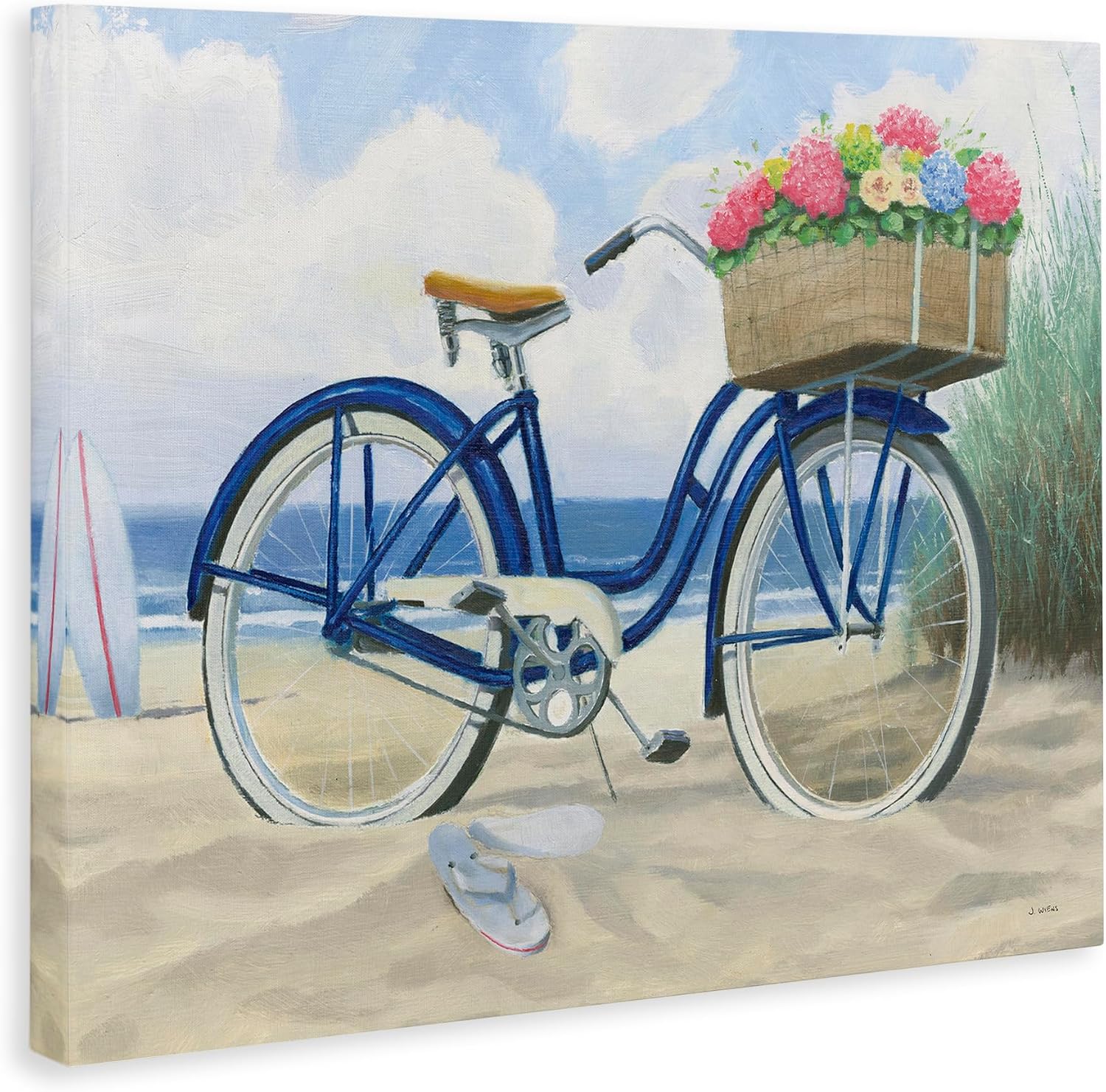 Stupell Industries 'Beach Bike with Flower Basket', Canvas Art, 48 x 36 Inches, Easy to Hang and Sturdy, Made in USA, by James Wiens