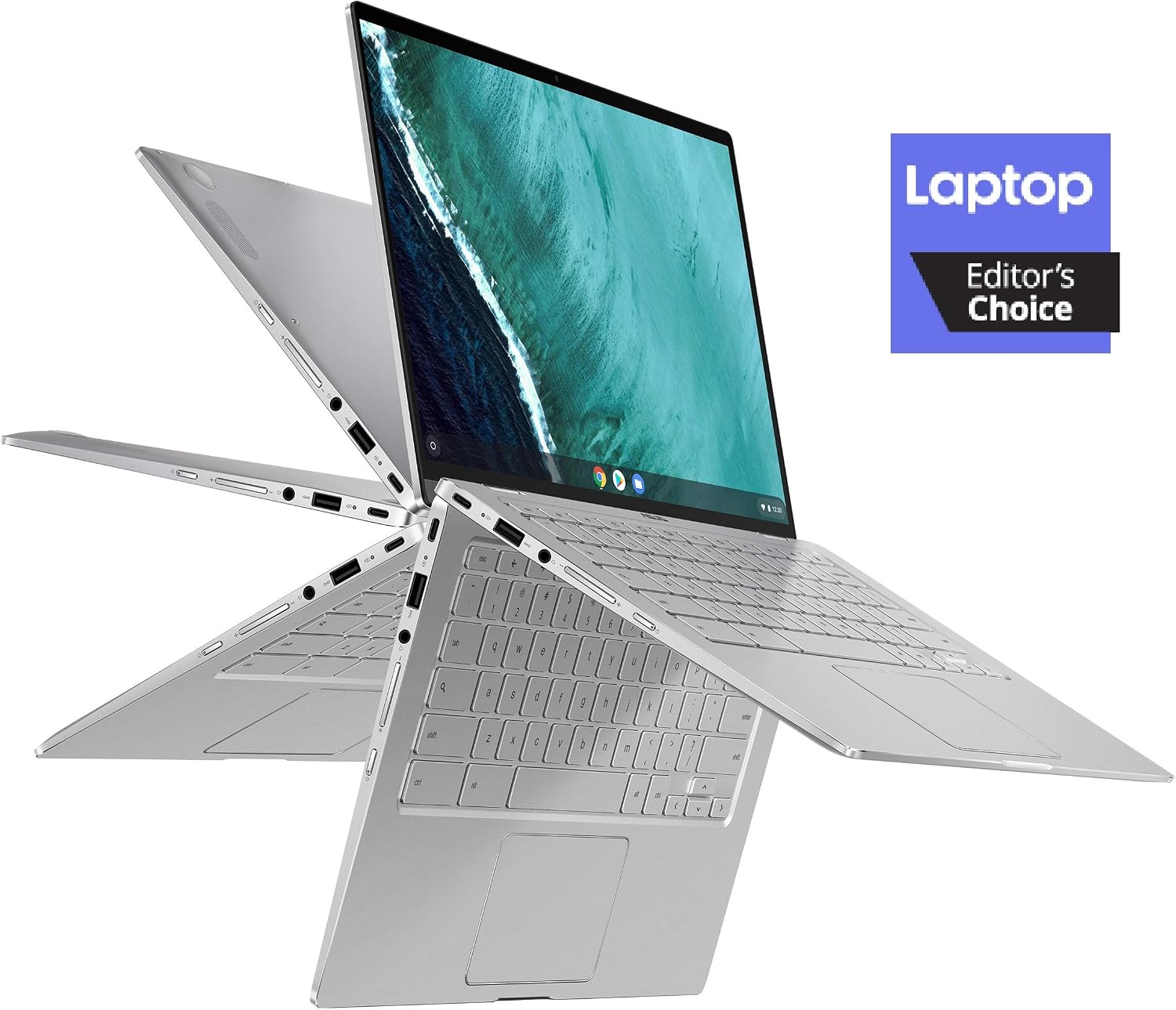ASUS Chromebook Flip C434 2 in 1 Laptop, 14' Touchscreen FHD 4-Way NanoEdge, Intel Core m3-8100Y Processor, 4GB RAM, 128GB eMMC Storage, Backlit KB, Spangle Silver, Chrome OS, C434TA-IH348T