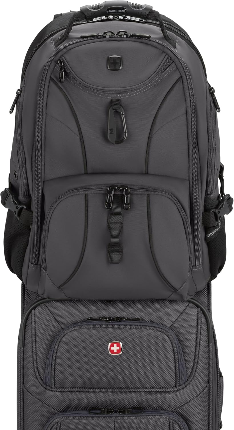 SWISSGEAR Sion 2-Piece Travel Set, Softside Expandable Carry-On Spinner Bundled with 1900 ScanSmart 17' Laptop Backpack with RFID Blocking & Tech Organization, Dark Grey
