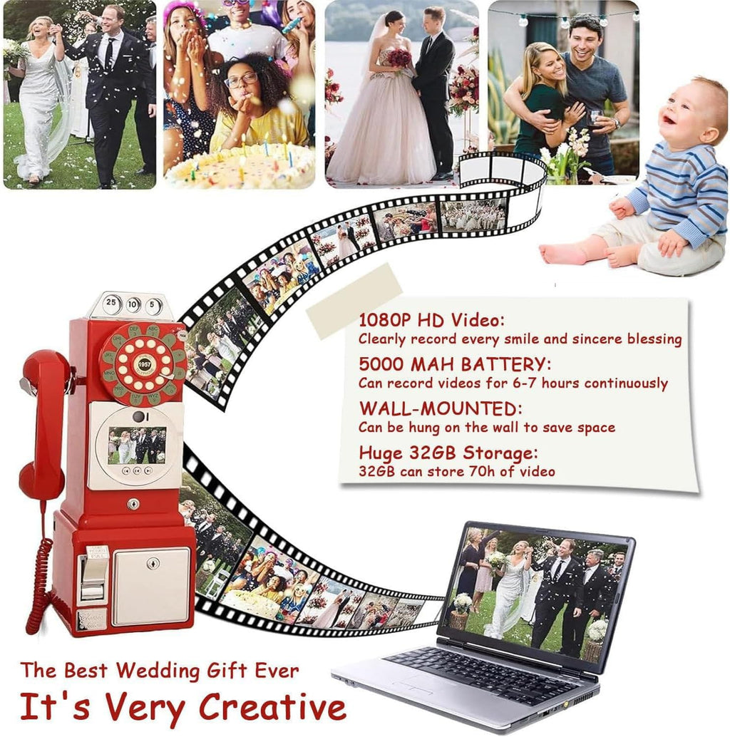 Video & Audio Guest Book Wedding Phone Guestbook Creative Easy to Use & Fun Engagements Anniversaries Baby Showers Graduation,Red-64G