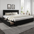 WLIVE King Size Upholstered Bed Frame with 4 Storage Drawers and Headboard, Velvet Platform Bedframe, Sturdy Metal & Wooden Slats Support, No Box Spring Needed, Easy Assembly, Black