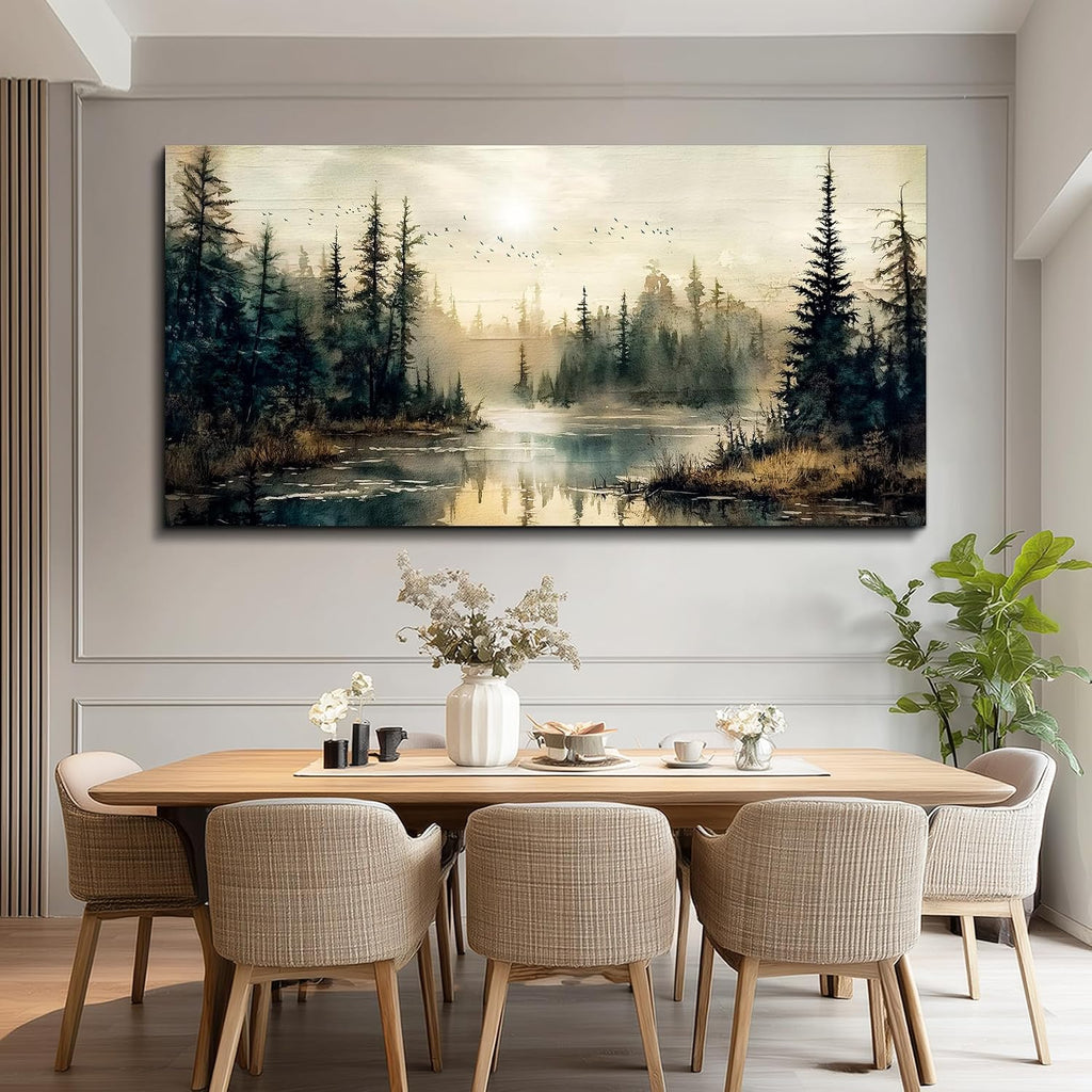 FUHAIHUA Canvas Wall Art For Living Room Large Wall Decor For Office Modern Bedroom Decorations Forest River Landscape Pictures Farmhouse Paintings Artwork Wall Mural Aesthetic Home Decor 30x60 In