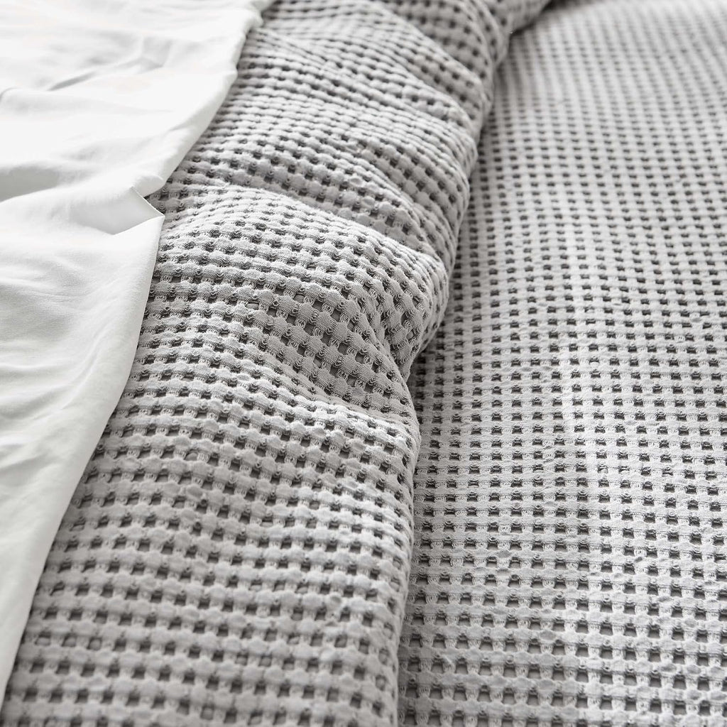 Levtex Home Mills Waffle King Duvet Cover Set (106x94in) with 2 Pillow Shams (36x20in) - Grey Pewter - Cotton King Size Duvet Cover Set - Soft, Pre-Washed