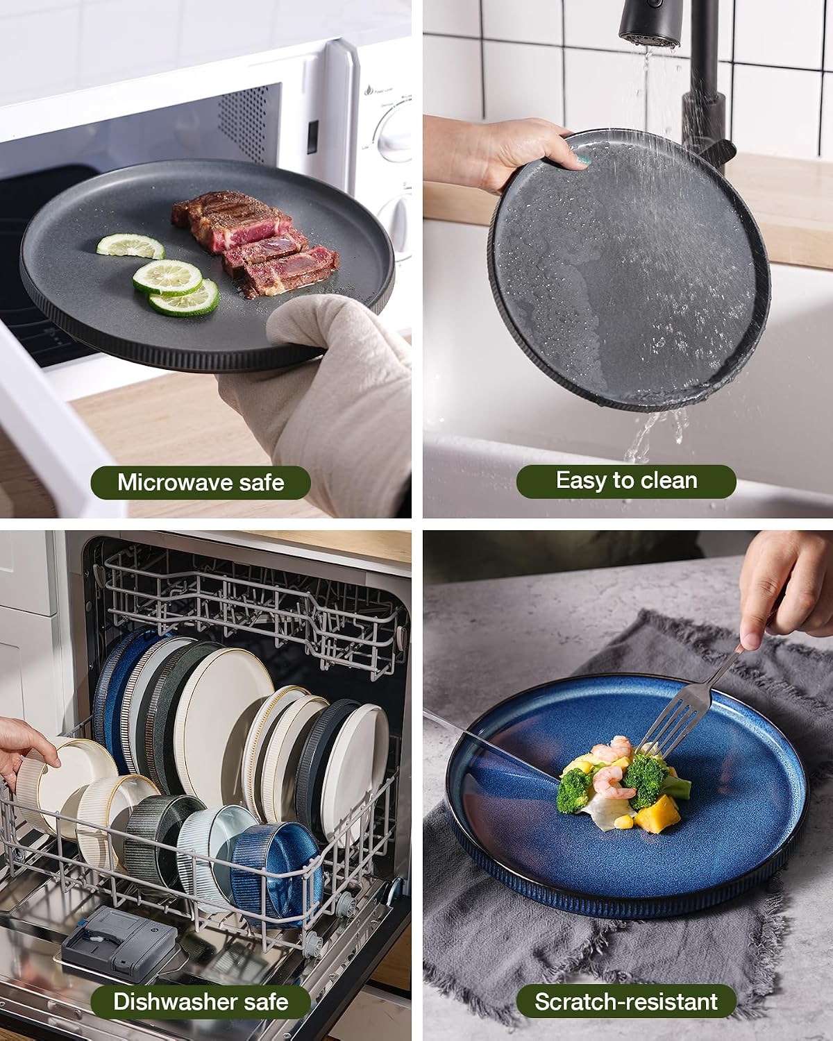 Famiware Star Plates and Bowls Sets, Modern Stoneware Dinnerware Sets for 8, 24-Piece Kitchen Dish Set - Microwave and Dishwasher Safe, Chip and Scratch Resistant, Matte Dark Charcoal