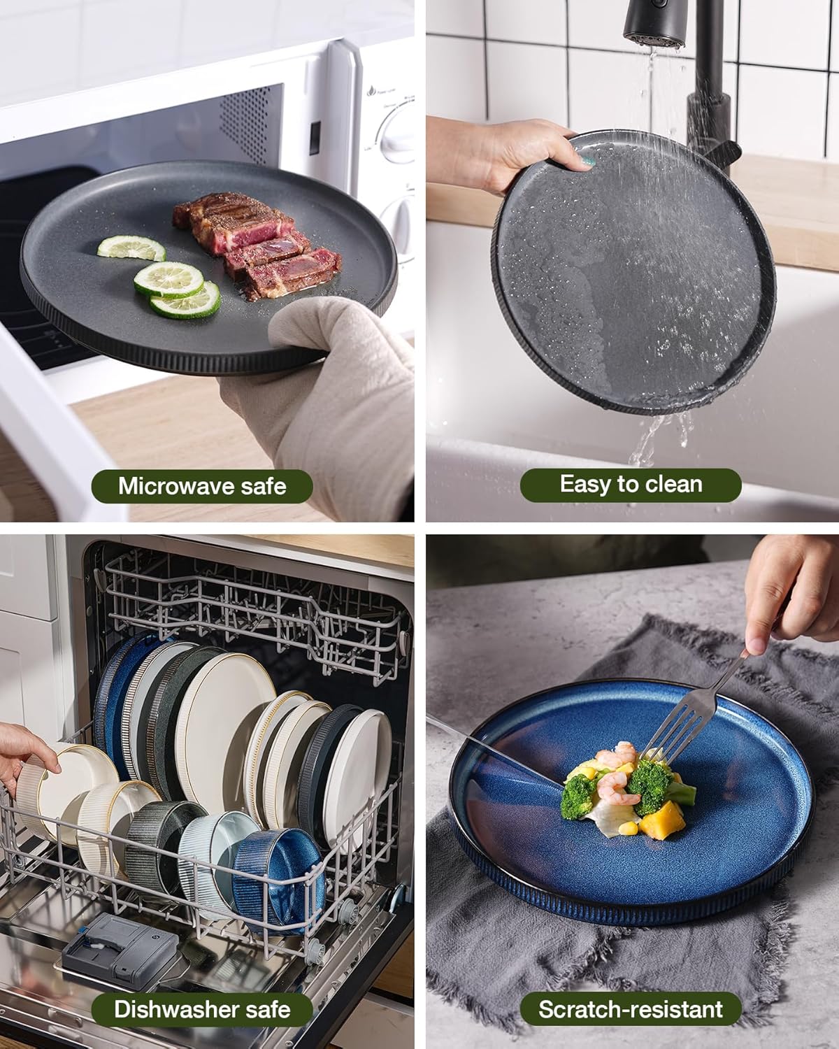 Famiware Star Plates and Bowls Sets, Modern Stoneware Dinnerware Sets for 6, 18-Piece Kitchen Dish Set - Chip and Scratch Resistant, Microwave and Dishwasher Safe Tableware, Matte Dark Charcoal