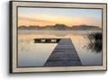 Lake Bedroom Wall Art Canvas: Framed Relaxing Large Home Office Sunrise Nature Landscape Pier Picture Decor Modern Living Room Dock Scene Painting Print Horizontal Foggy Mountain Forest Artwork