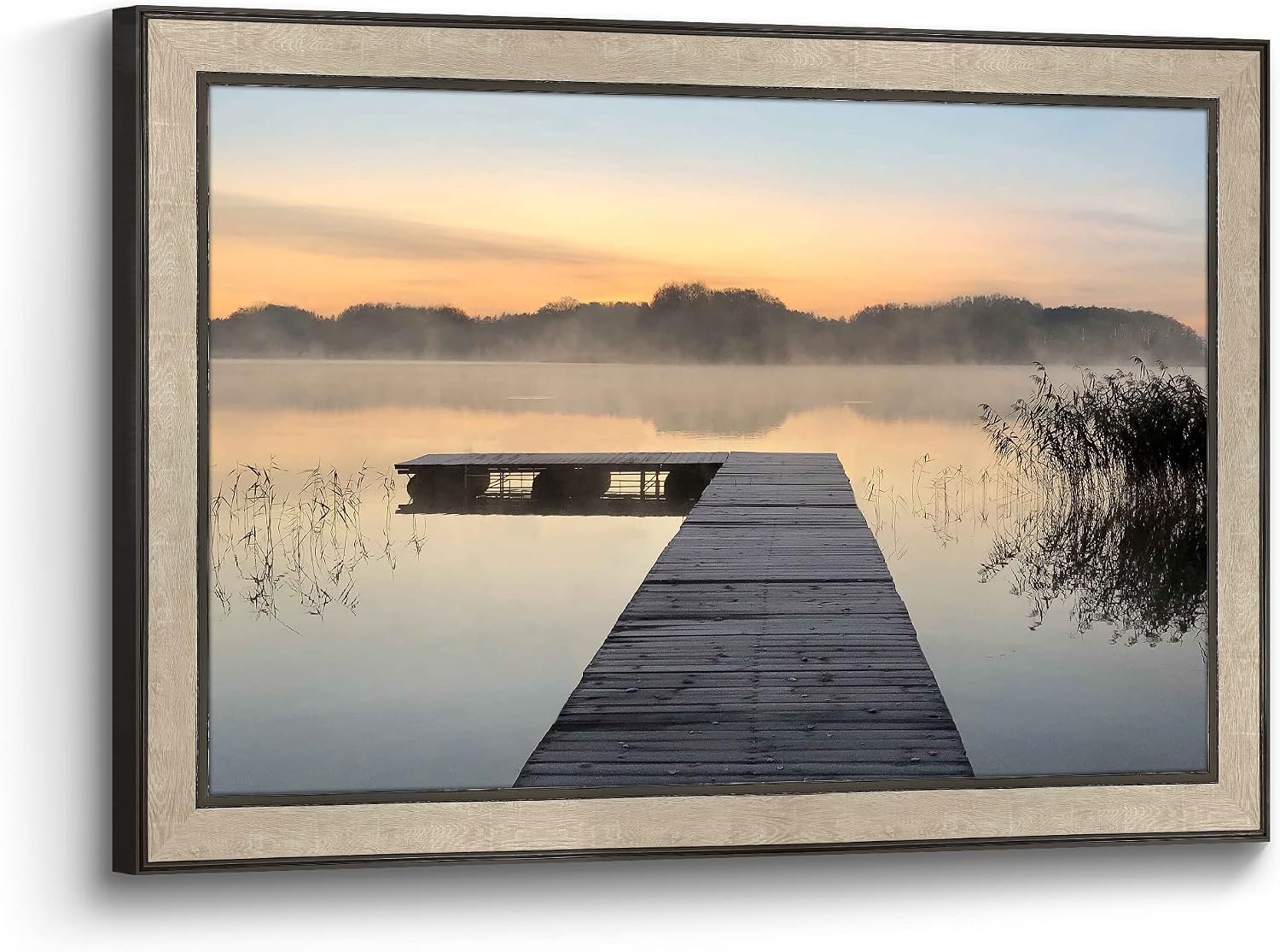 Lake Bedroom Wall Art Canvas: Framed Relaxing Large Home Office Sunrise Nature Landscape Pier Picture Decor Modern Living Room Dock Scene Painting Print Horizontal Foggy Mountain Forest Artwork
