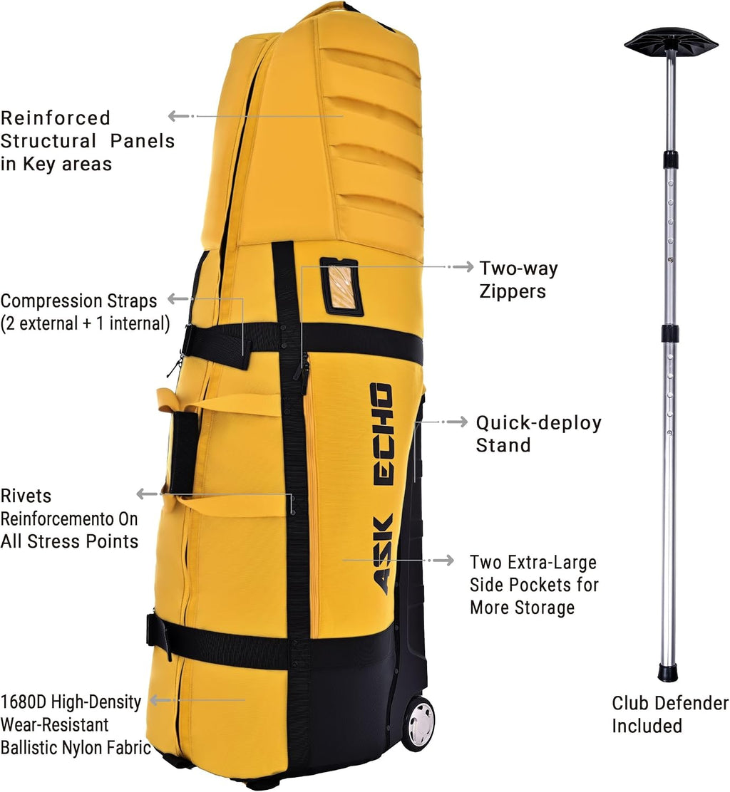 ASK ECHO Locklink StableRoller Golf Travel Bag with 4-Wheel Rolling System, Extendable Support Stand Legs