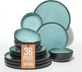 Pokini Extra Large Dinnerware Set for 12, 36 Pieces Ceramic Plates and Bowls Set, Kitchen Dish Set, Microwave & Dishwasher Safe Dishware, Ocean-Inspired Stoneware for Big Gatherings, Green Black