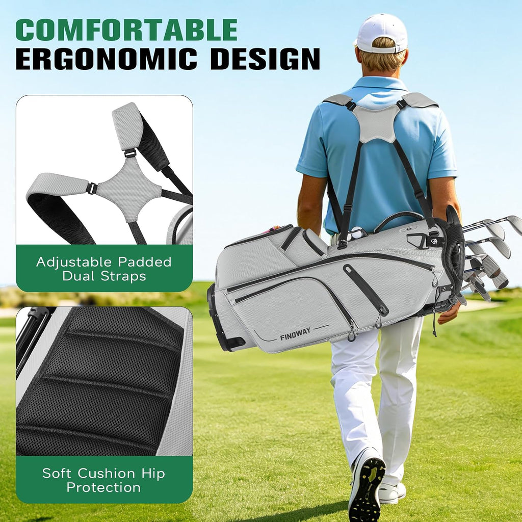 Findway 14 Way Golf Stand Bag, Lightweight Golf Bag with Stand for Men Women, Golf Club Carry Bag with Dual Strap, Rain Cover, Multiple Pockets, Golf Ball Holder
