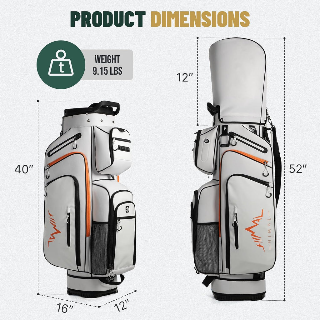 uniHimal Golf Cart Bag with 14-Way Full-Length Dividers, Golf Bag for Men Women with Magnetic Leather Pocket, Handles and Rain Cover, Lightweight Golf Club Bag Includes Cooler Pockets