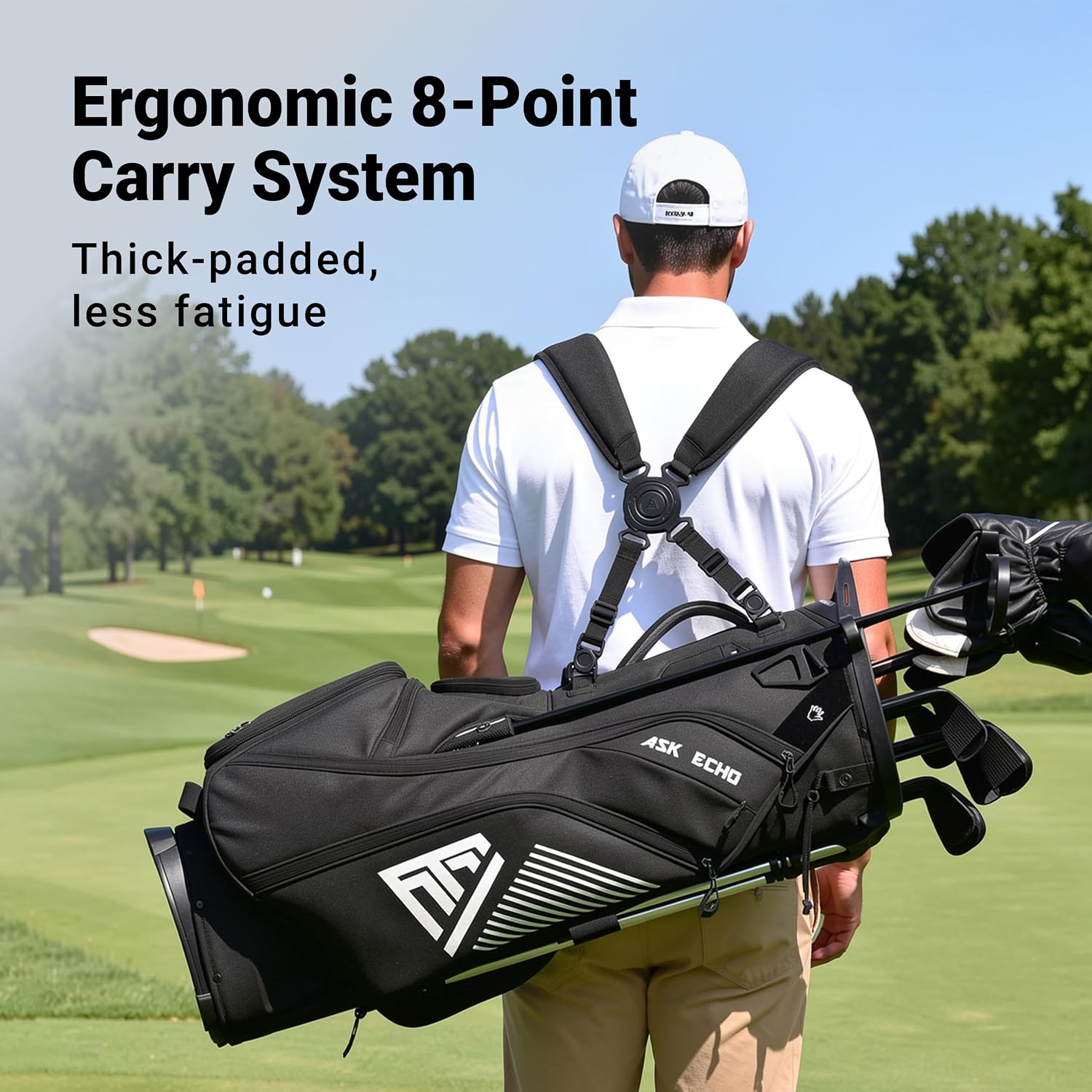 ASK ECHO Golf ST-14 Hybrid Stand Bag with 14 Way Full Length Dividers & Quick Putter Clip