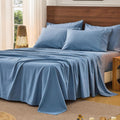 Bedlifes 100% French Pure Linen Sheets Queen Size Breathable and Cooling Flax Sheet Set Soft Durable and Moisture Wicking 16 Inch Deep Pocket-4 Piece(Queen,Flint Blue)