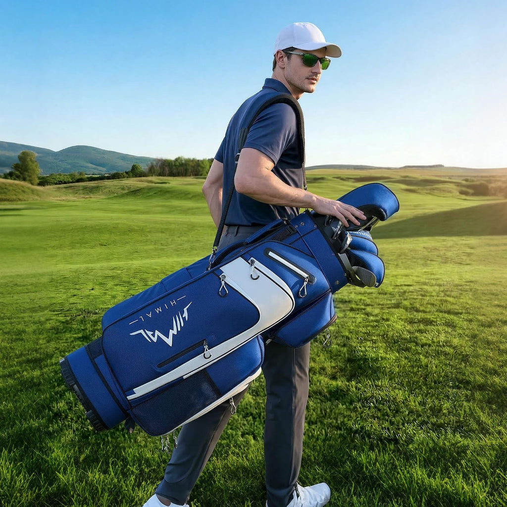 uniHimal Golf Cart Bag with 14-Way Full-Length Dividers, Golf Bag for Men Women with Magnetic Leather Pocket, Handles and Rain Cover, Lightweight Golf Club Bag Includes Cooler Pockets