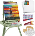 Best Choice Products Art Easel for Painting, Portable Wooden Adjustable Artist Tripod with Sketch Box, 32-Piece Art Set with Acrylic Paints, Brushes, Canvases & Palette - Sage Green