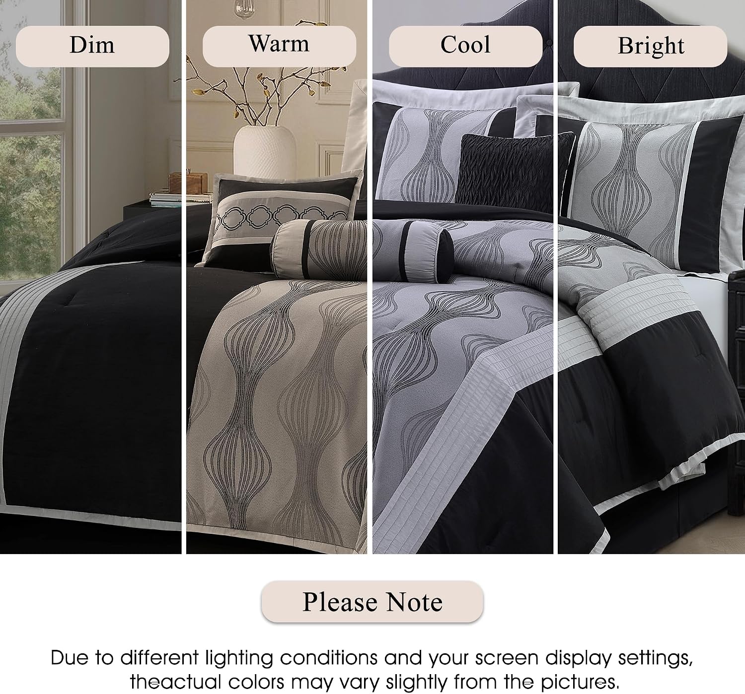 Stratford Park Elegant Black and Silver Comforter Set Queen Size, 7 Pieces Bedding & Collection, Jacquard All Season Comforter & Pillows, Ultra-Soft Microfiber