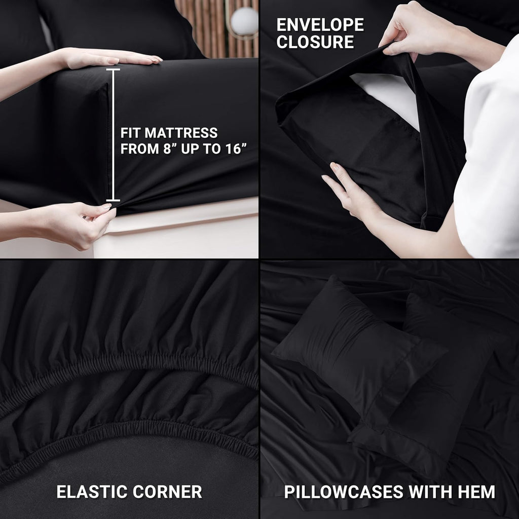 Utopia Bedding Full Size Sheet Set - Bulk Pack of 10 Bed Sheets Set - Soft Brushed Microfiber - Deep Pockets - Shrinkage & Fade Resistant - Easy Care (Black)