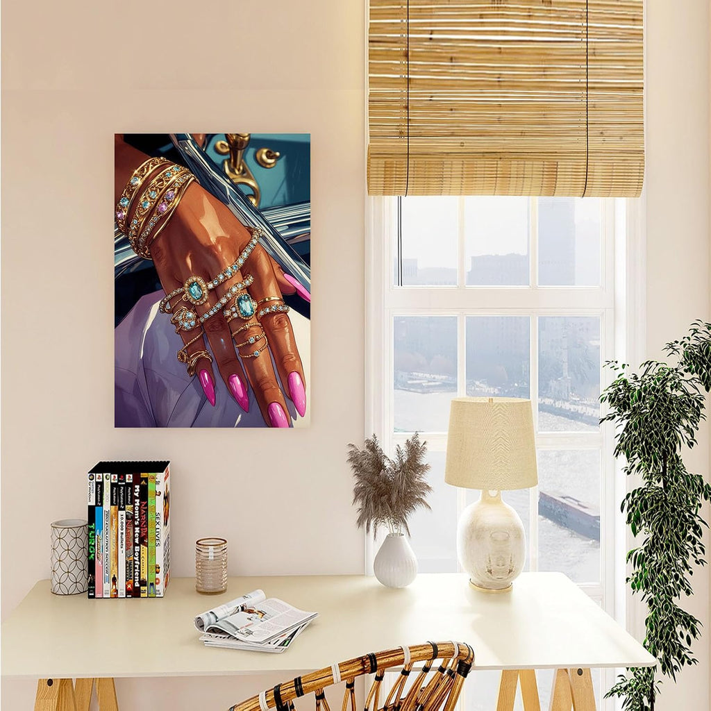 Black woman canvas painting wall black rich woman black girl art print colorful african poster is a good choice for room decoration 28x40in Wood Framed