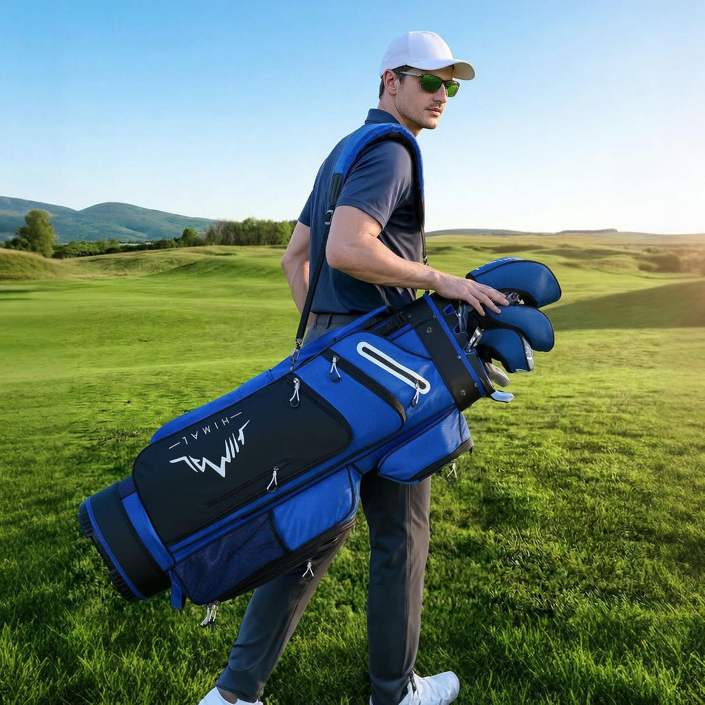 uniHimal Golf Cart Bag with 14-Way Full-Length Dividers, Golf Bag for Men Women with Magnetic Leather Pocket, Handles and Rain Cover, Lightweight Golf Club Bag Includes Cooler Pockets