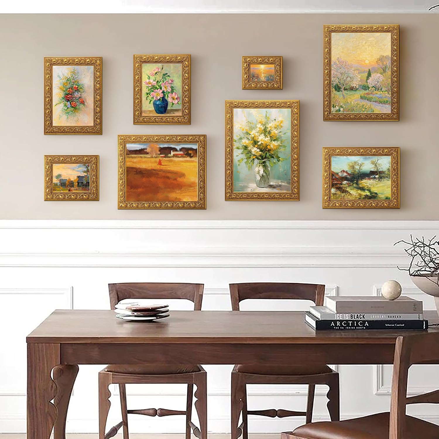 ArtXO 18x24 Picture Frame Gold, Display Pictures 16x20 with Mat or 18x24 Without Mat, Wall Hanging Photo Frame, Vintage Poster Frame Wooden