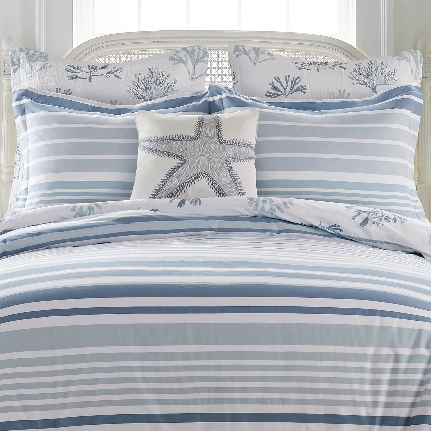 Levtex Home - Truro Comforter Set - Twin Comforter + One Standard Pillow Cases - Stripe - Shades of Blue - Comforter (68 x 88in.) and Pillow Case (26 x 20in.) - Cotton