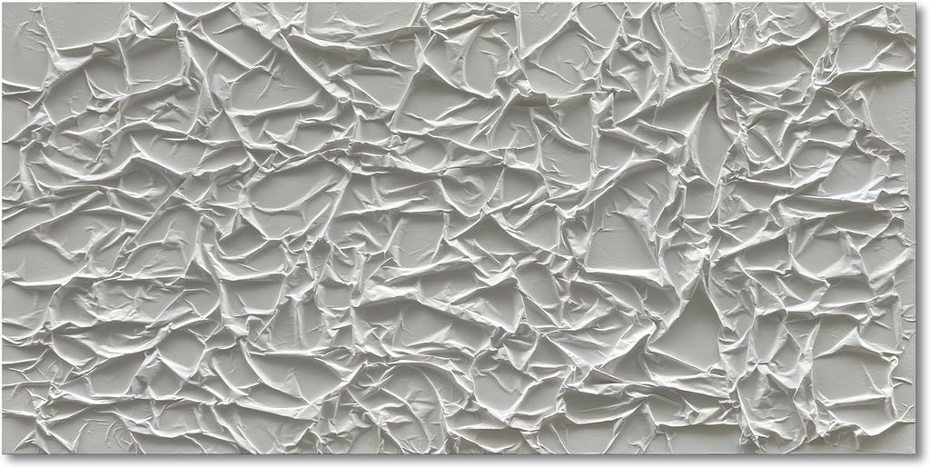 NANKAI Art Hand Painted Thick Texture White Minimalist Oil Painting, 24x48 inch, Abstract, Office Wall Decor