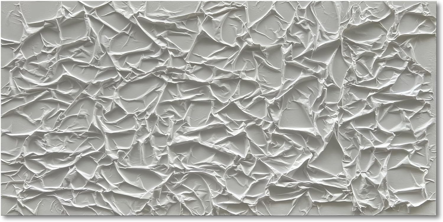 NANKAI Art Hand Painted Thick Texture White Minimalist Oil Painting, 24x48 inch, Abstract, Office Wall Decor