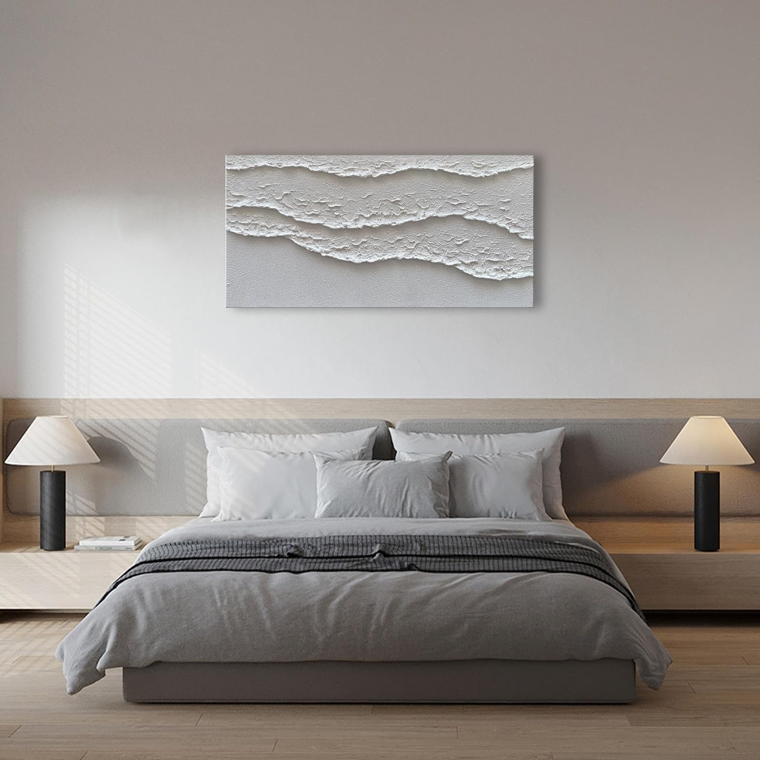 NANKAI Art White Waves Abstract Oil on Canvas Home Wall Deco Art 24x48 inch Minimalist Art Oil Painting