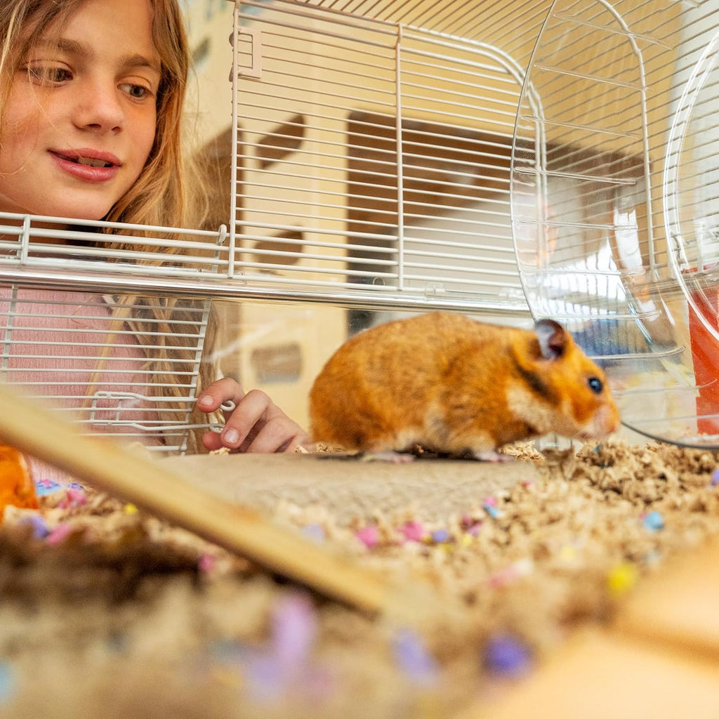 Omlet Hamster Cage with Stand | Large, Safe & Customizable Space | Easy Clean Habitat | Unique Anti Spill Bedding Tray | Includes a Hamster Silent Wheel, Food Bowl, Water Bottle & 2 Hides