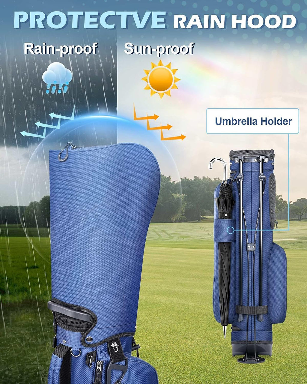 Golf Stand Bag with Cooler Pocket, Lightweight Sunday Carry Bag with Glove Patch & Tee Holder, Portable for Driving Range & Par 3 Course, Men & Women