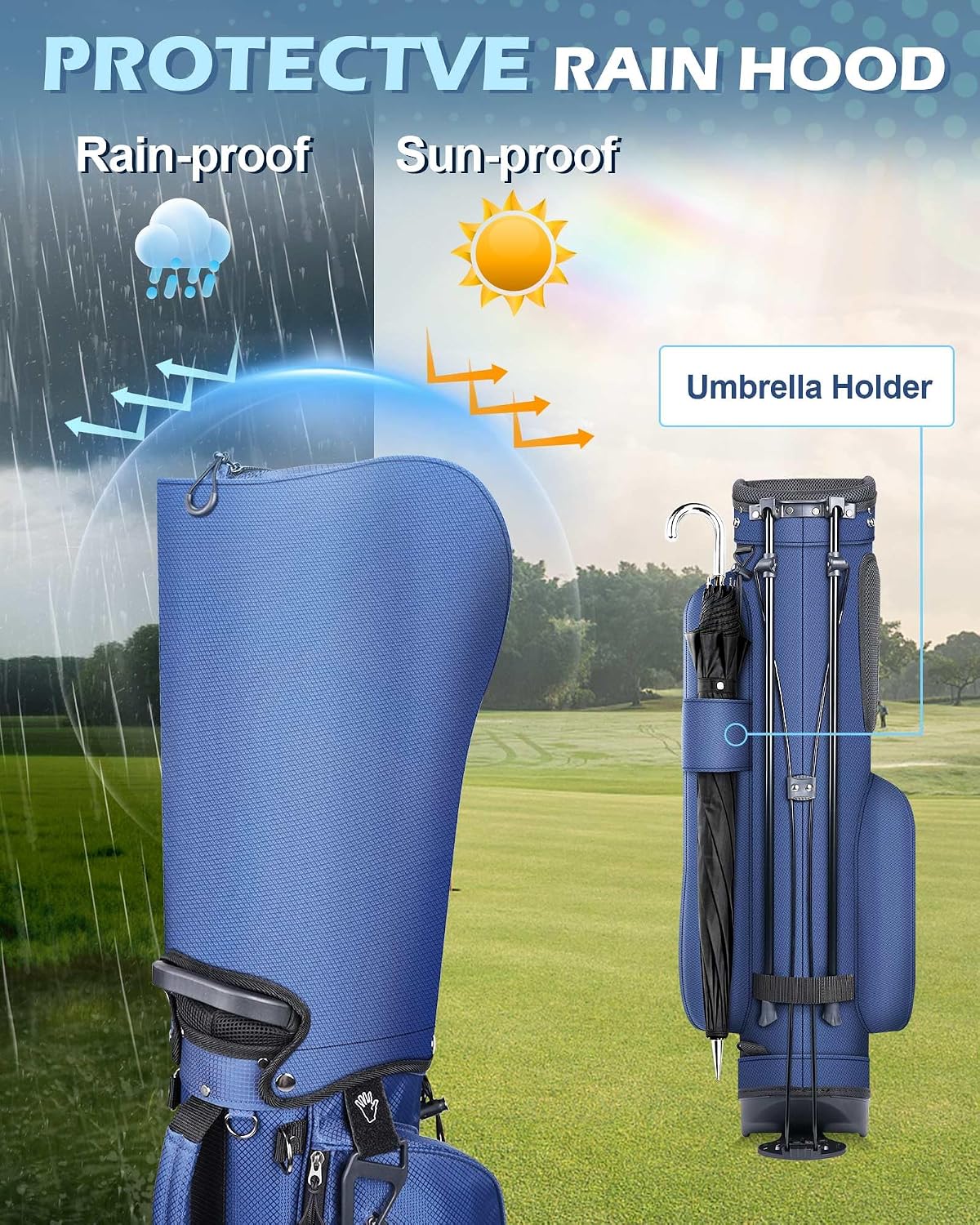 Golf Stand Bag with Cooler Pocket, Lightweight Sunday Carry Bag with Glove Patch & Tee Holder, Portable for Driving Range & Par 3 Course, Men & Women