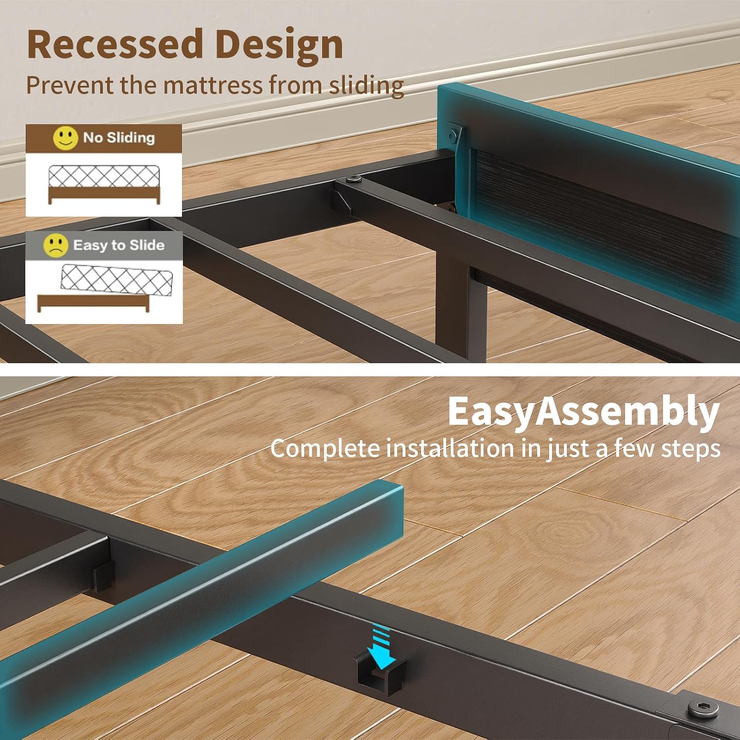 King Size Bed Frame with 4 Storage Drawers & 2 Hidden Nightstands, Platform Bed with RGB LED Lights & USB Charging Station, No Box Spring Needed, Noise-Free, Black