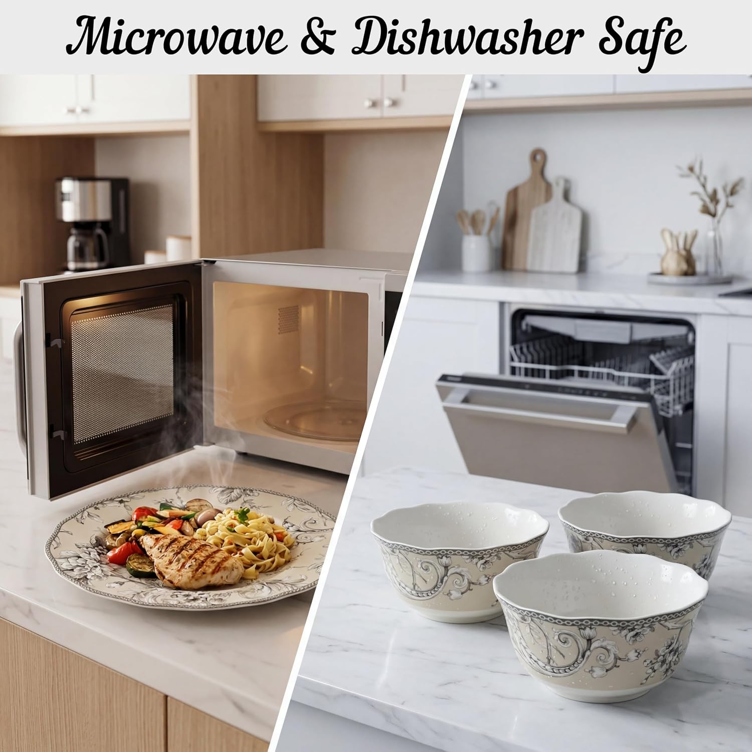 222 Fifth Adelaide 16-Piece Traditional Antique White Porcelain Dinnerware Set – Service for 4, Romantic Bird & Floral Design, Everyday Big Dinner Plates and Bowls Sets, Microwave & Dishwasher Safe