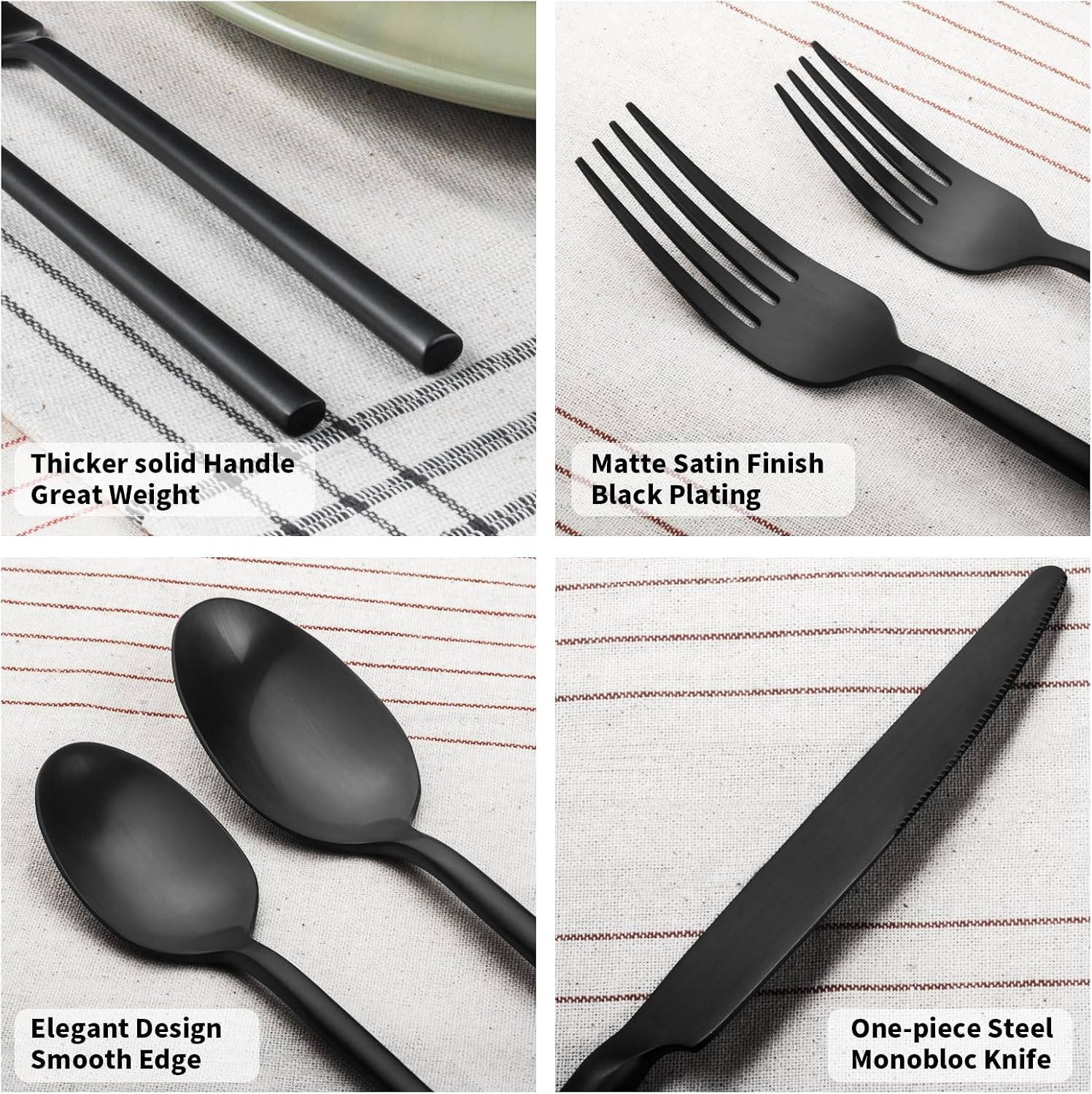 Alata Potter Black 40-Piece Forged Silverware Set, Service for 8, Stainless Steel Flatware Set, Modern Design with Satin Finish, Ideal for Home, Kitchen, Party, Camping
