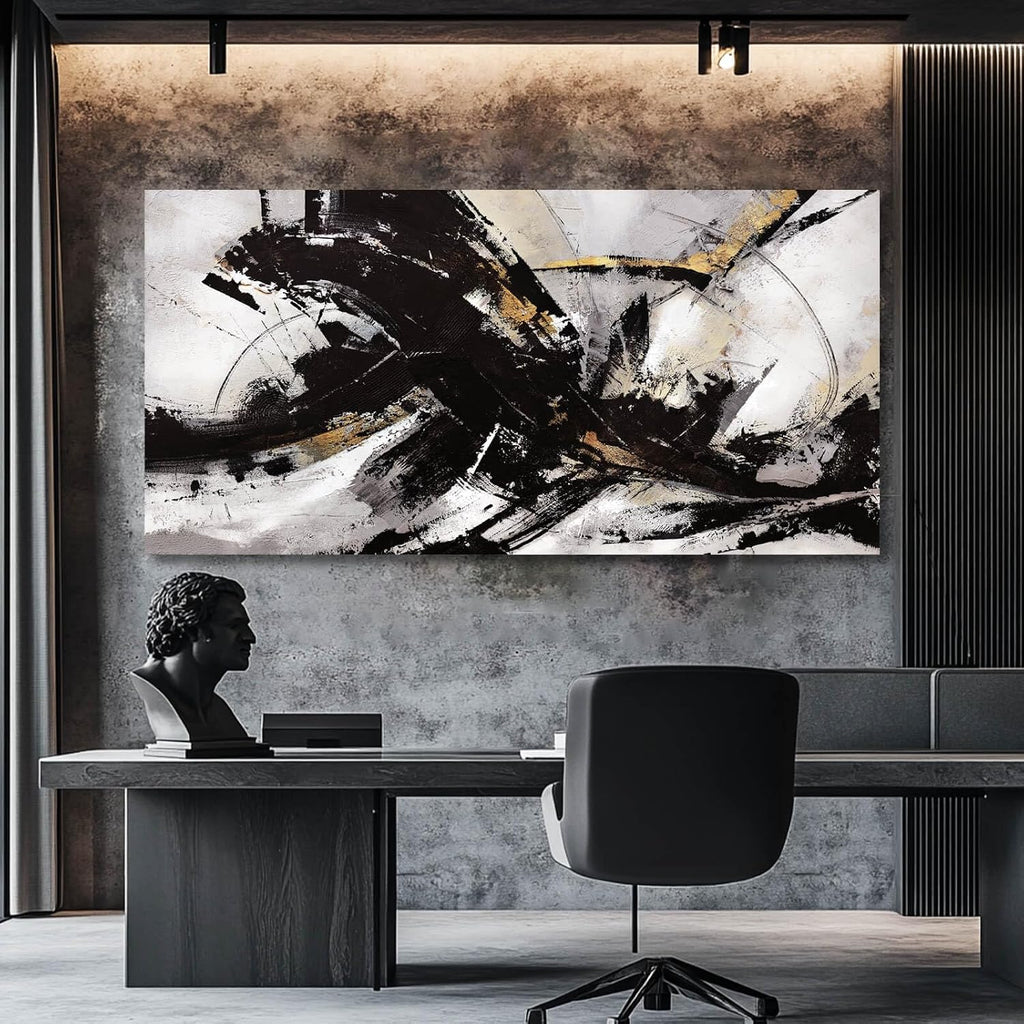 Abstract Wall Art for Living Room Canvas Wall Decor Large Artwork Black And Gold Wall Decorations Black Pictures for Wall 29'x58'
