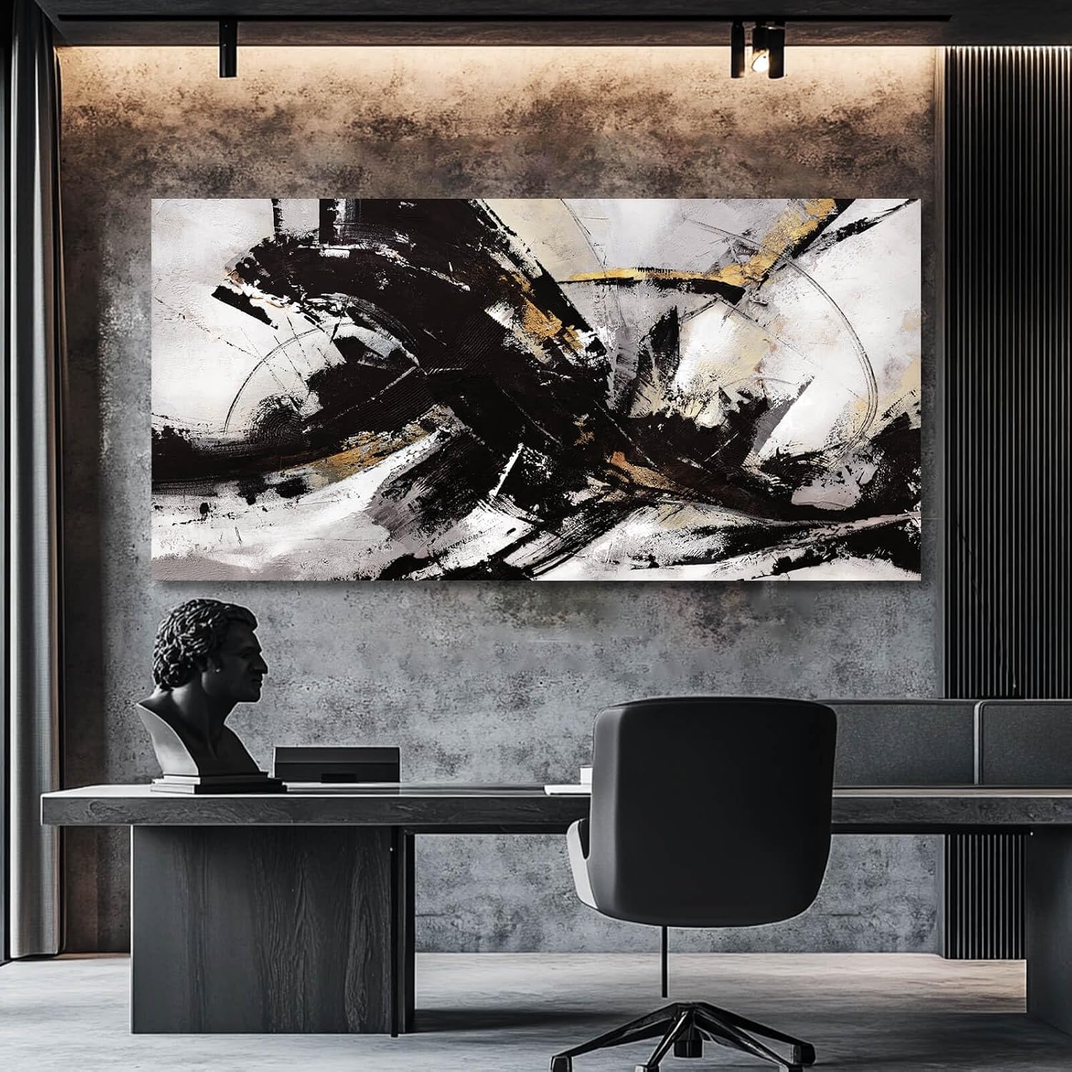 Abstract Wall Art for Living Room Canvas Wall Decor Large Artwork Black And Gold Wall Decorations Black Pictures for Wall 29'x58'