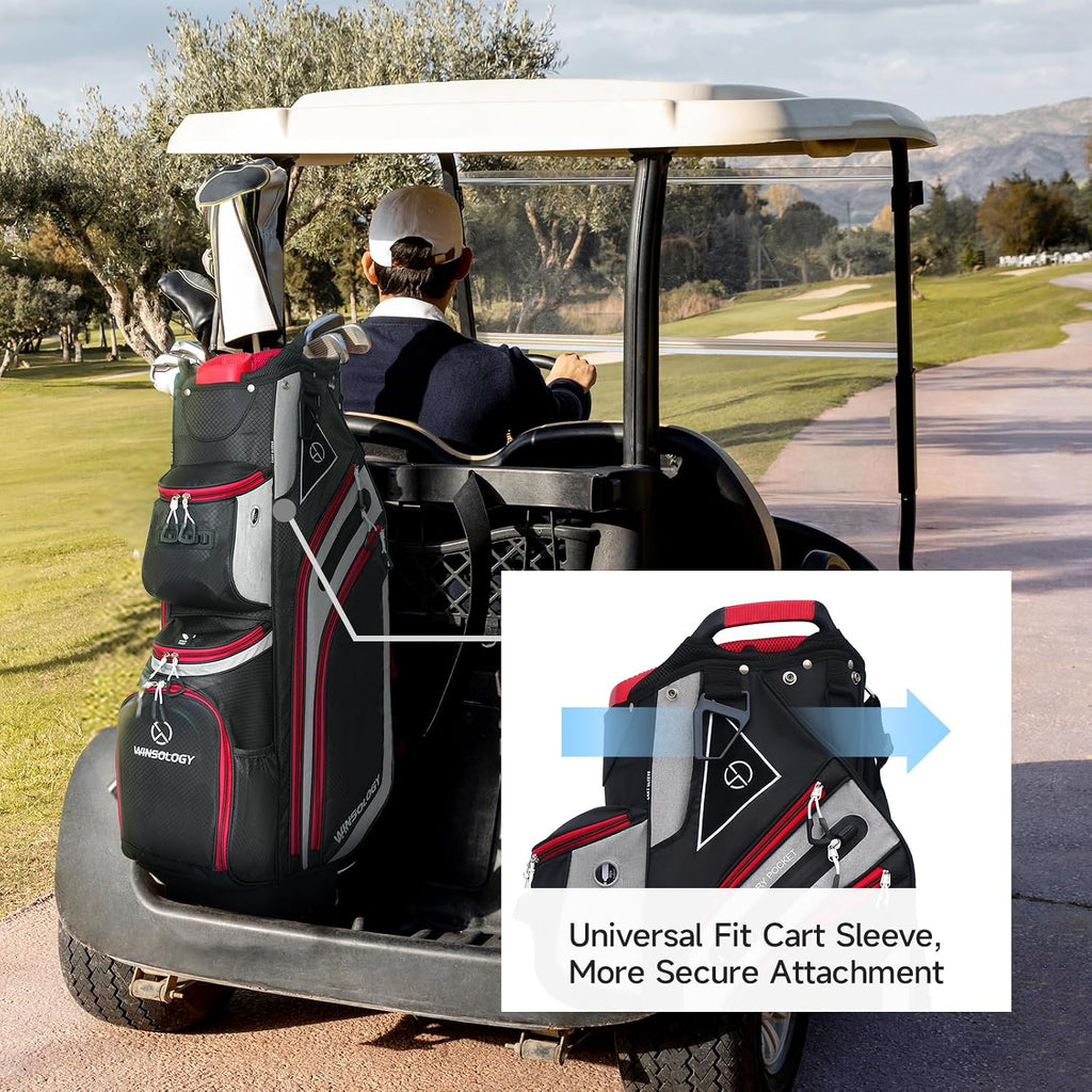 Max Lightweight Golf Cart Bag with Dual Handles and 14 Way Individual Full Length Dividers, Golf Club Bag with 11 Pockets, Large Putter Well, Double Strap Cooler for Men & Women