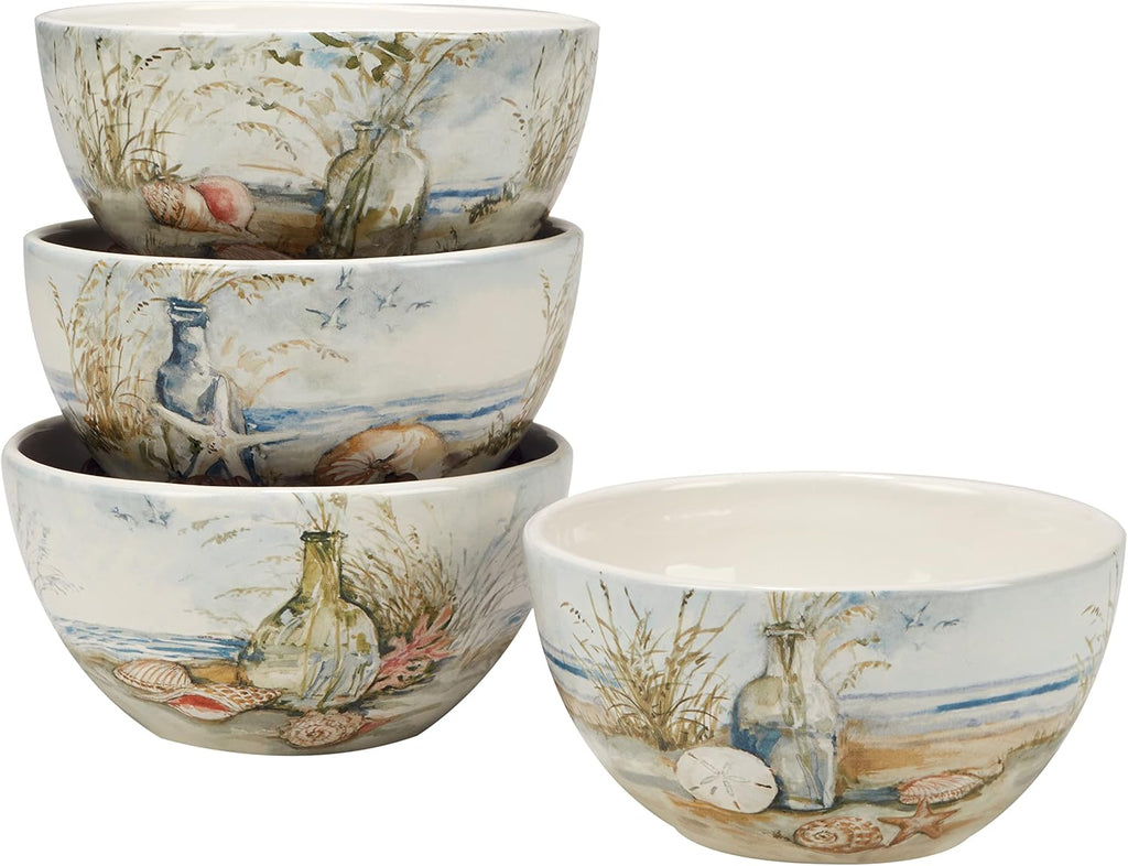 Coastal Landscape 16 Piece Ceramic Dinnerware Set – Service for 4 with Beach-Themed Dinner Plates, Salad Plates, Bowls & Mugs – Ocean-Inspired Tableware for Everyday or Coastal Entertaining