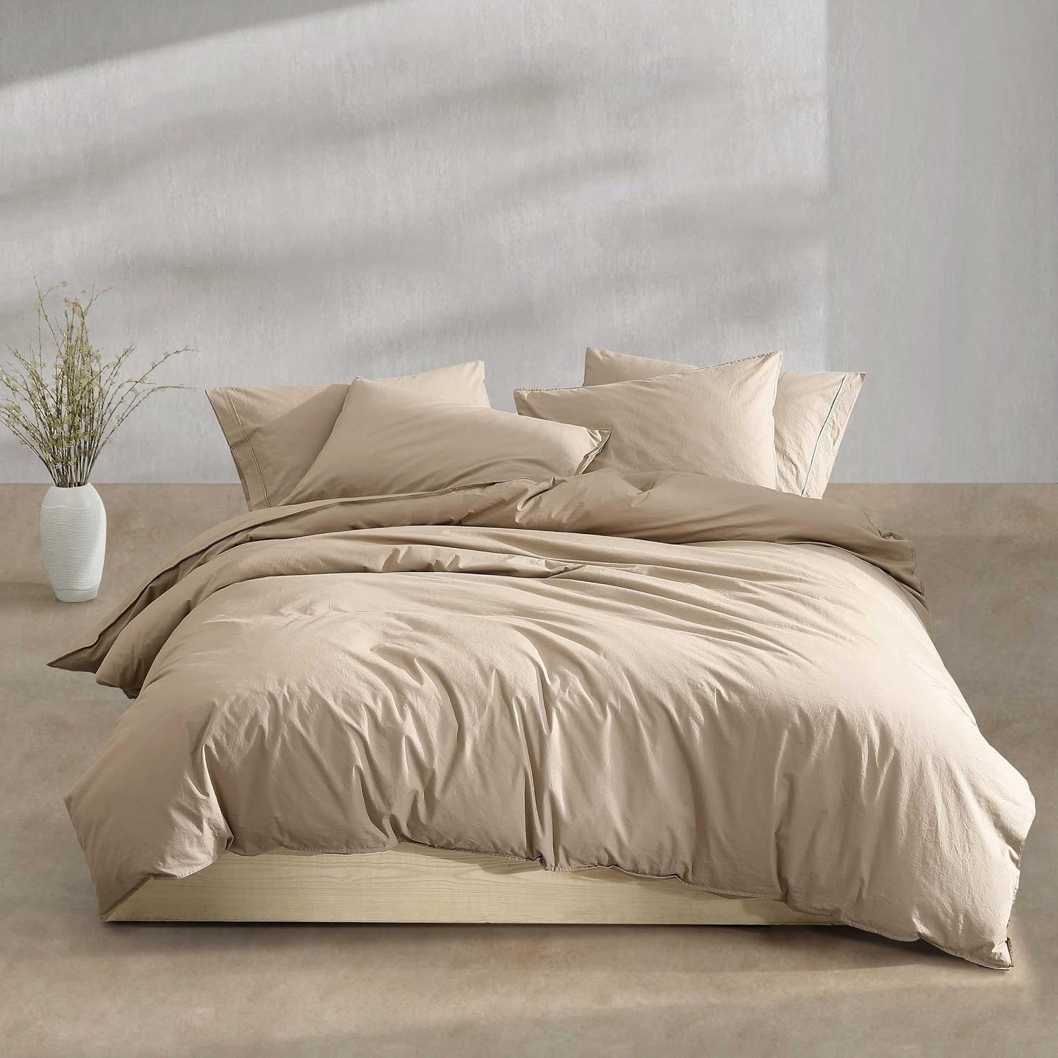 Calvin Klein - Queen Comforter Set, Modern Cotton Washed Percale Bedding with Matching Shams, Oeko-Tex Certified (Washed Percale Camel Brown, Queen)