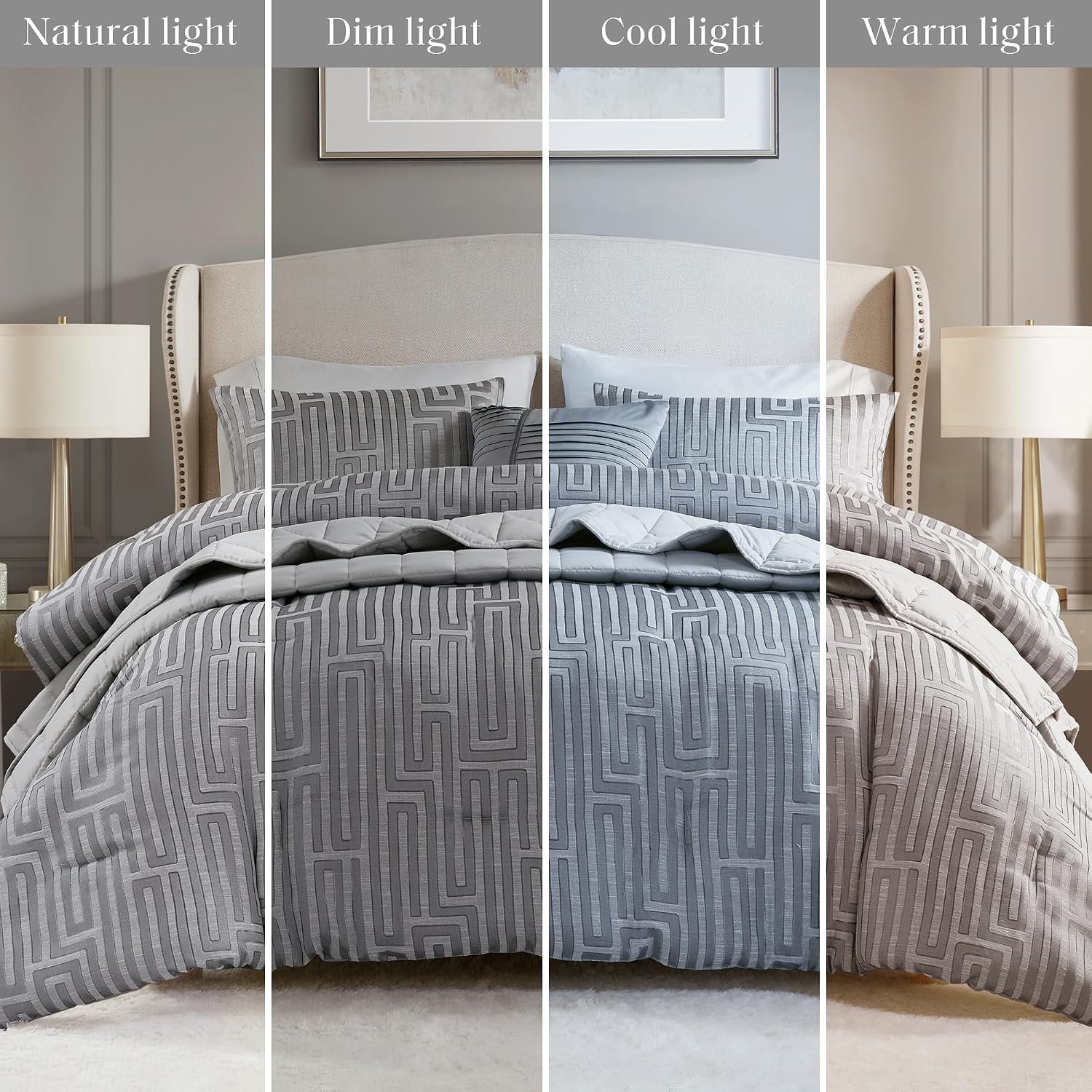 Madison Park Queen Comforter Set Jacquard Metallic Thread Comforters Queen Size Bed, All Season Comforter & Quilt Bedding Set Queen Size Comforter, Decor Pillows, Shams, Royce, Queen Grey 5 Piece