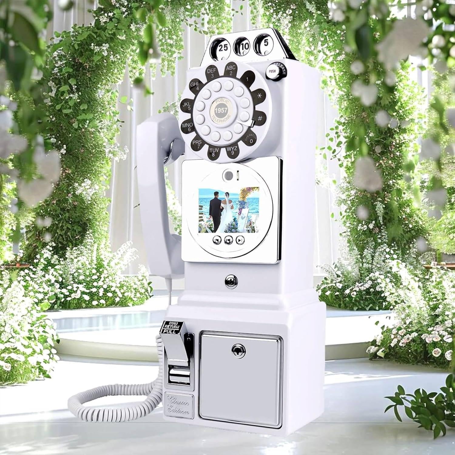 1080P Video Guestbook Wedding Phone, Retro Classic Audio Guestbook Record Customized Audio Messages with Guest Book Telephone for Parties Weddings Birthdays Rentals Confessions,White-64G