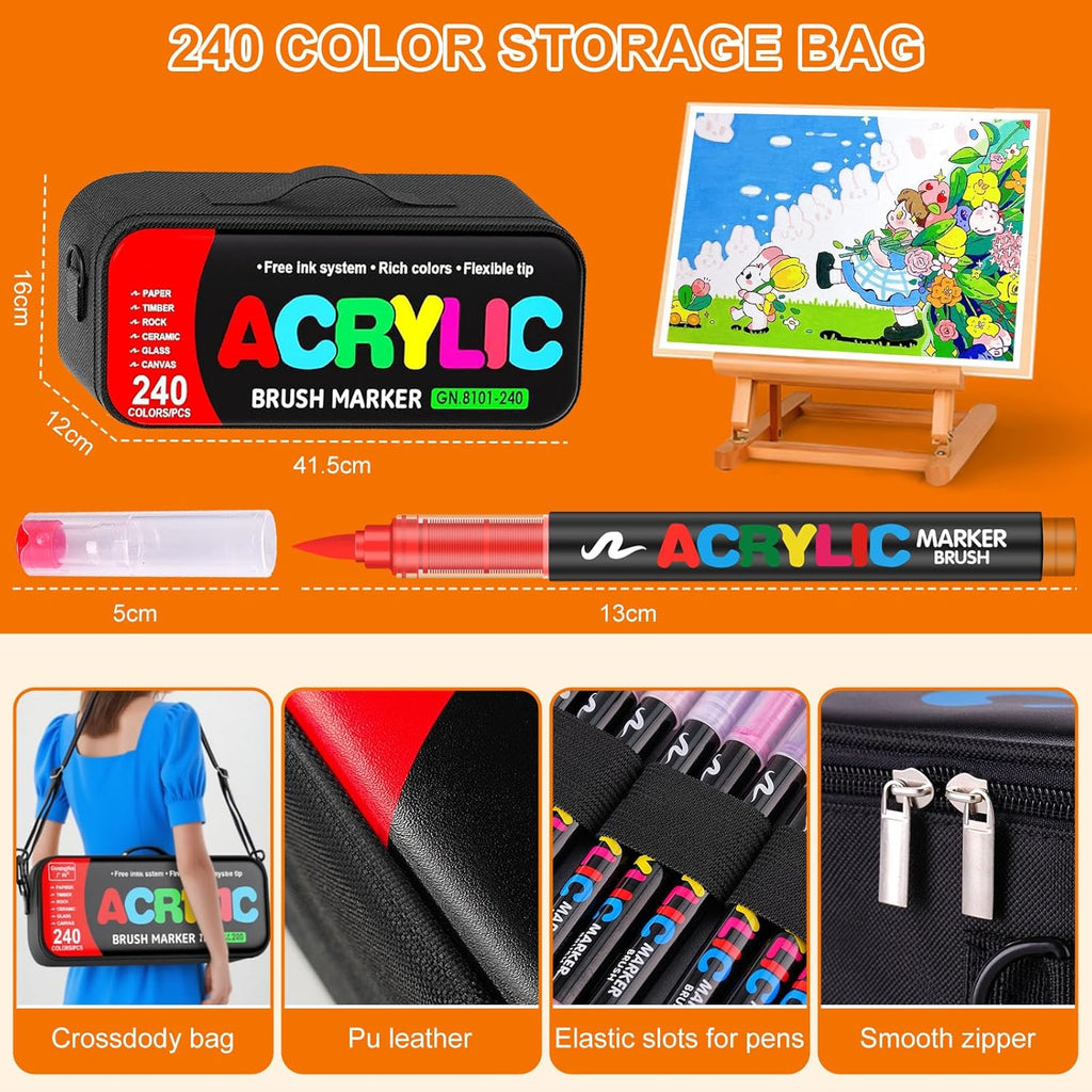 288 Colors Soft Brush Tip Acrylic Markers Set, Paint Pens for Rock, Wood, Fabric, Canvas, Glass, DIY Crafts, Waterproof Paint Markers, Vibrant Acrylic Pens for Artists and Art Projects（BAG)