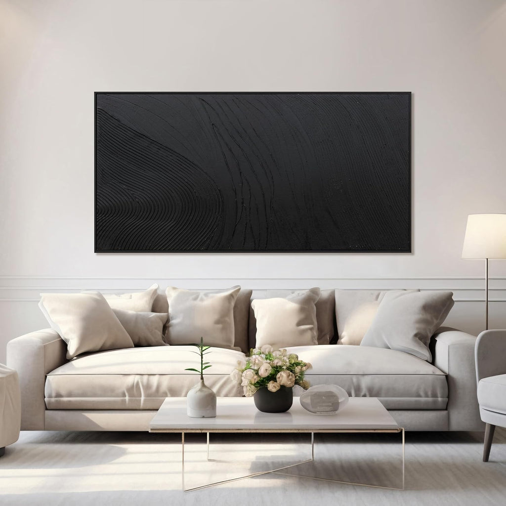Large Modern Wall Art for Living Room Abstract Canvas Wall Art Decor Framed Large Black Wall Art Canvas Art Wall Decor Hand Painted Black Texture Artwork for Walls Bedroom Office Wall Decor 29'x58'