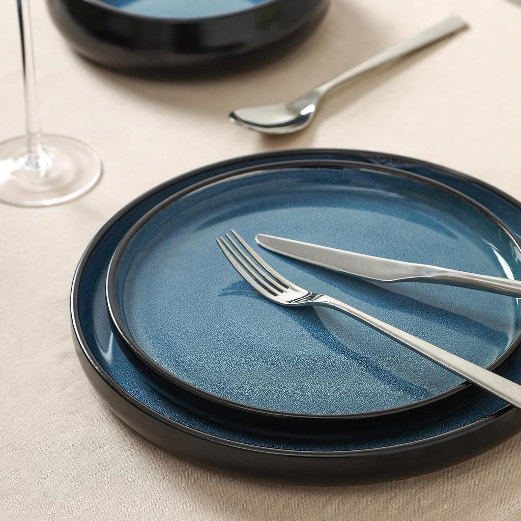 Stone Lain Lagoon 24-Piece Stoneware Dinnerware Set – Plates & Bowls Service for 8, Blue, Microwave & Dishwasher Safe, Durable Modern Ceramic Tableware for Everyday Dining & Entertaining
