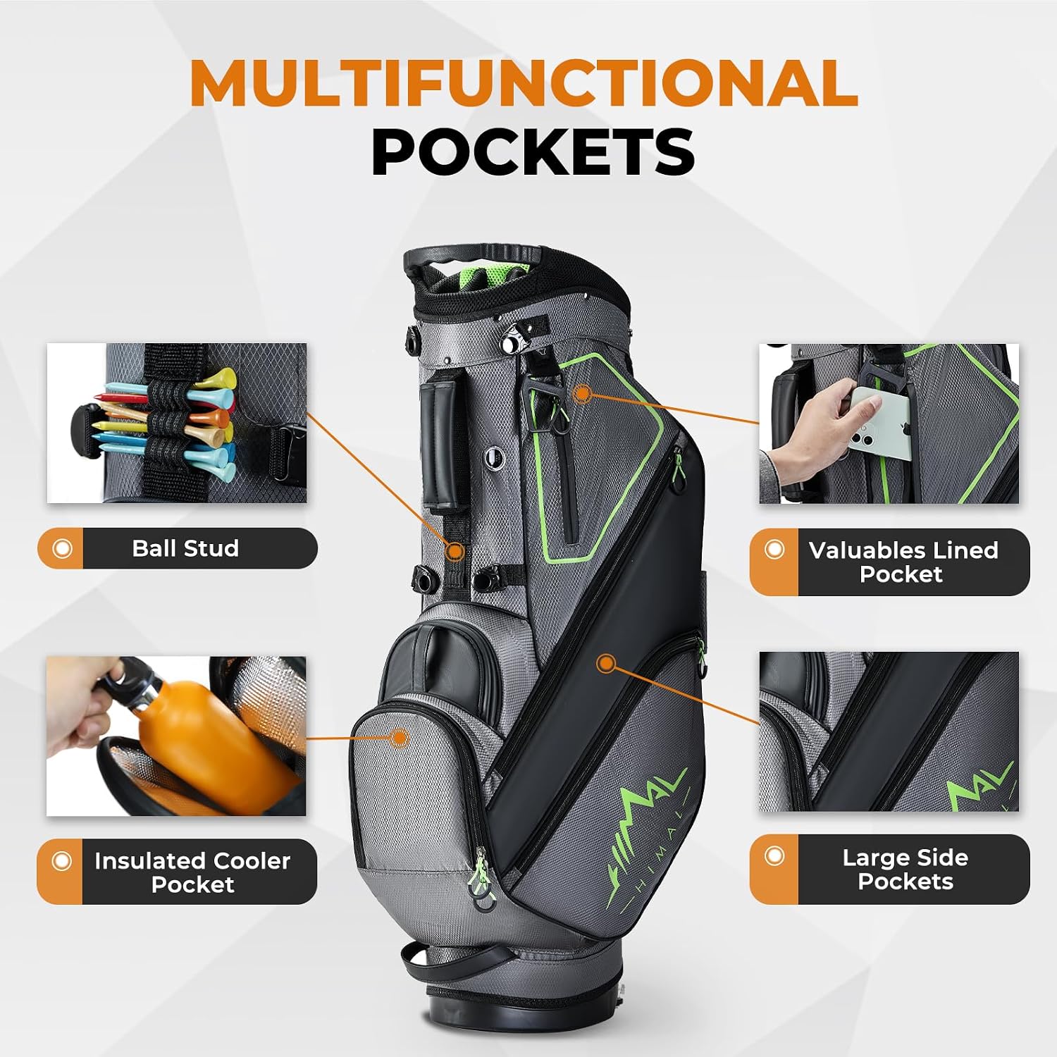 uniHimal 14 Way Dividers Golf Stand Bag Lightweight, Golf Bag for Men Women with Multiple Pockets, Dual Strap and Rain Cover Hood