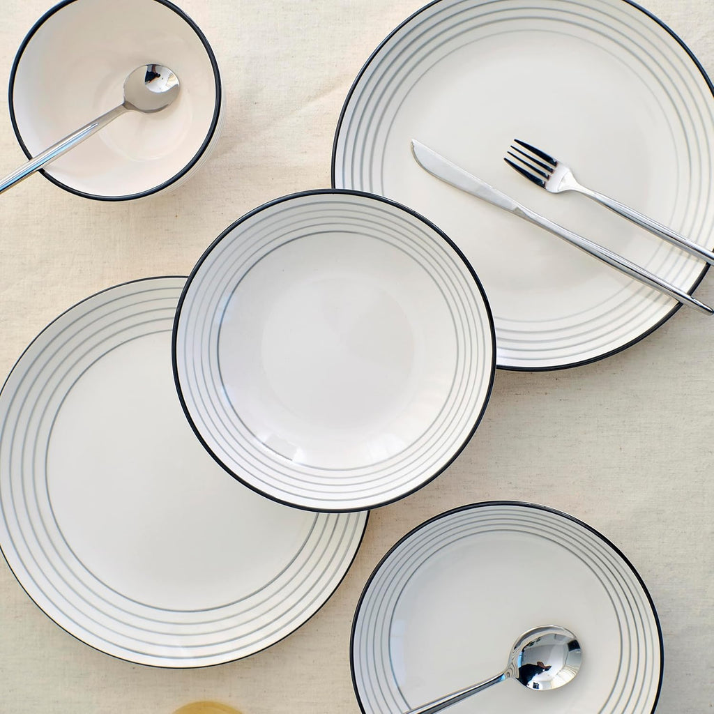 Earth & Clay Zeke 24-Piece Dinnerware Set Earthenware, Plates and Bowls Set, Dishwasher and Microwave Safe Dishes, Dish Set for 8, Grey