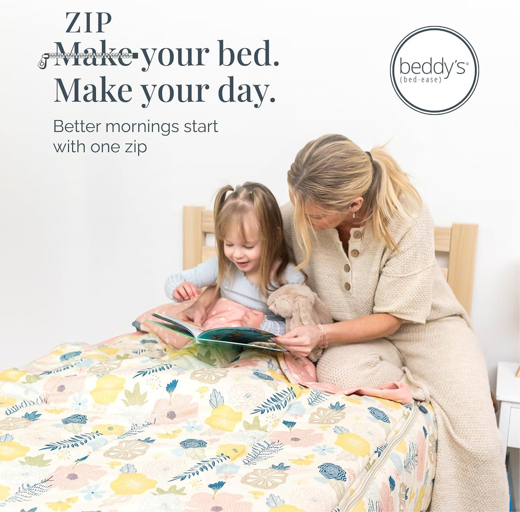 Beddy's Flower Blossoms Durable Zipper Bedding for Kids - Bed in a Bag - Pink Floral Sheets and Comforter - Includes Pillowcase & Sham - Easy to Make & Wash - Twin